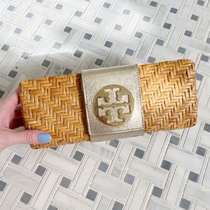 Tory Burch Rattan Metallic Clutch